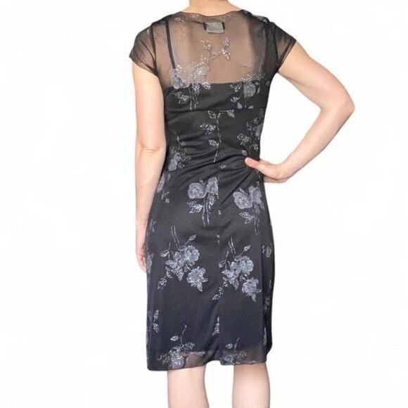 Vintage Y2K 90s Byer Too! Black Mesh Dress Silver Glitter Floral Design Sz M - Picture 3 of 6